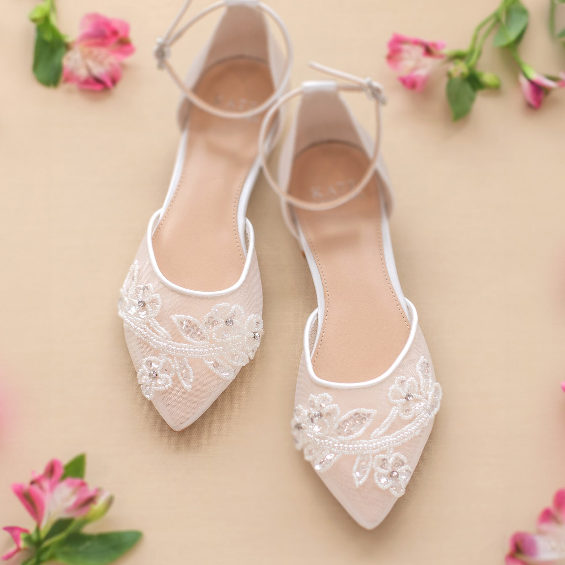 White Wedding Flats, White Bridal Flat Shoes, Ivory Wedding Flat Shoes ...