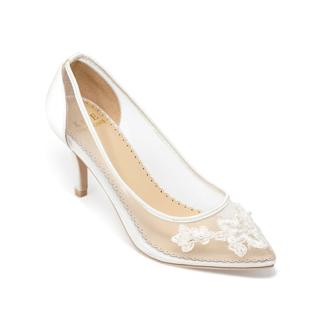 bridal shoes, wedding heels, bride flat, lace high heel, Sofia, ivory ...