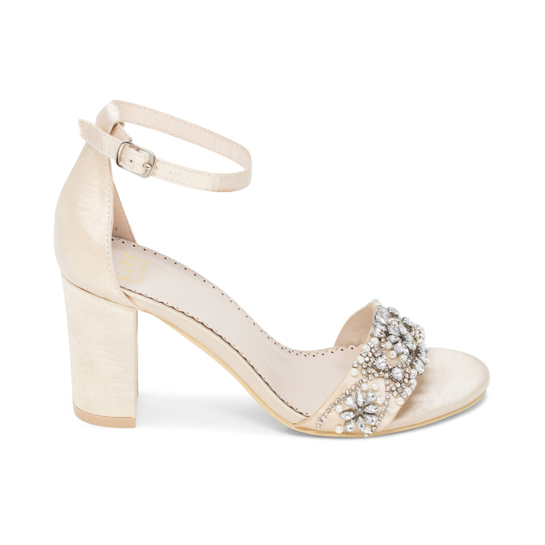 Bridal Shoes Block Heel - Lucy Champagne - Kate Whitcomb Shoes