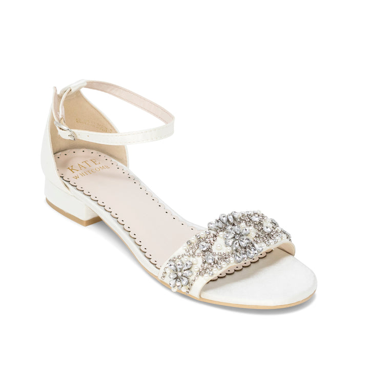 Wedding Shoes Flats - Aerin Ivory with Pearl and Rhinestone - Kate Whitcomb Shoes