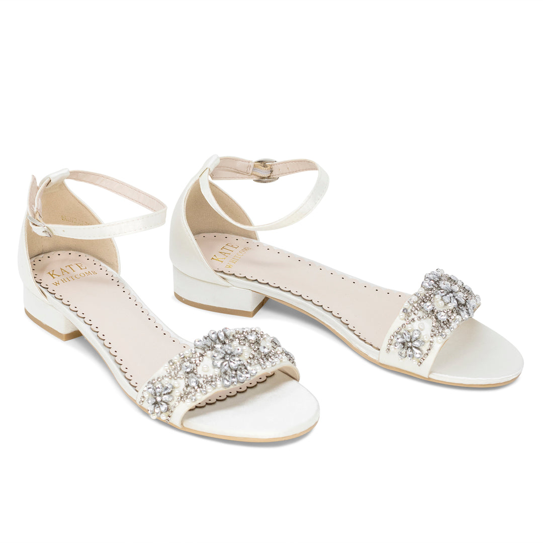 Wedding Shoes Flats - Aerin Ivory with Pearl and Rhinestone - Kate Whitcomb Shoes