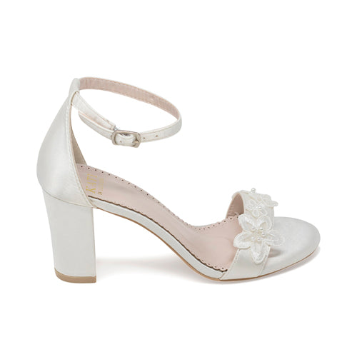 Bridal Shoes Lace Block Heel - Lia Ivory - Kate Whitcomb Shoes