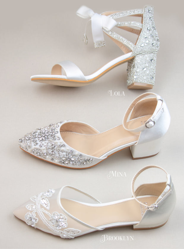 Block heel Ivory wedding sandals, Pearl Wedding heels for bride, Handm –  Elise Anaïs