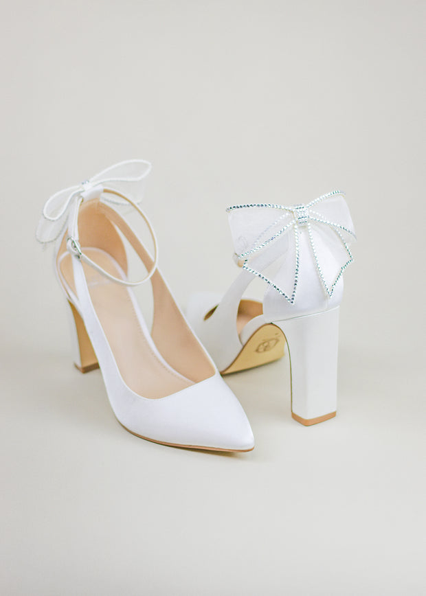 White Wedding Shoes Bridal Shoes Female Ribbon Bow Stiletto Heels Pointed  Top Black Sweet High Heels Big Size Sandals